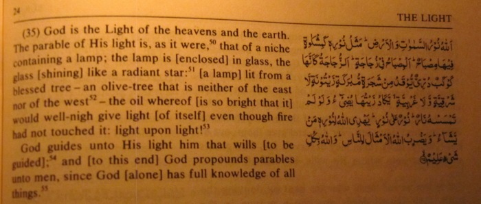 Quran (24:35) Translation by Muhammad Asad, in 'The Message of the Holy Quran' 